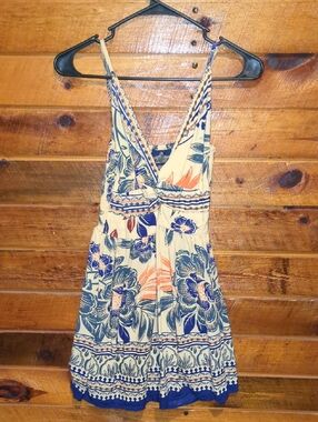 Angie Cream Dress with Blue and Coral Floral Print